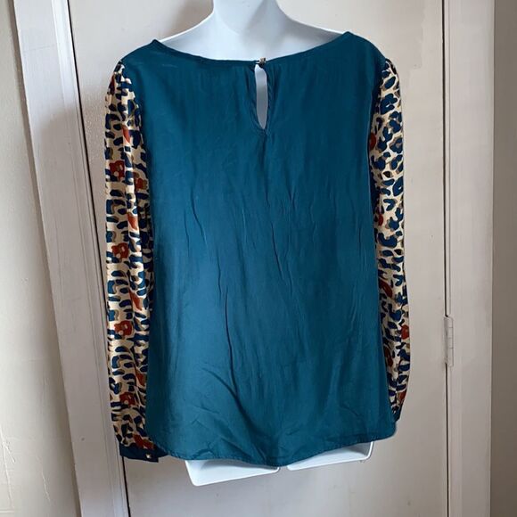 EDGE Turquoise, Cream and Orange Leopard Print Blouse-L - Picture 3 of 7